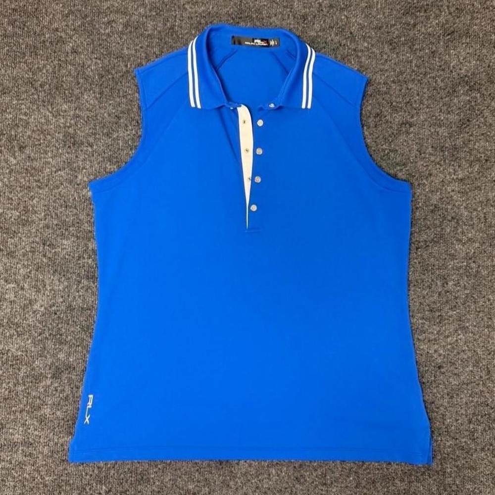 RLX Ralph Lauren Womens Blue Sleeveless Golf Polo Shirt Top Size Large